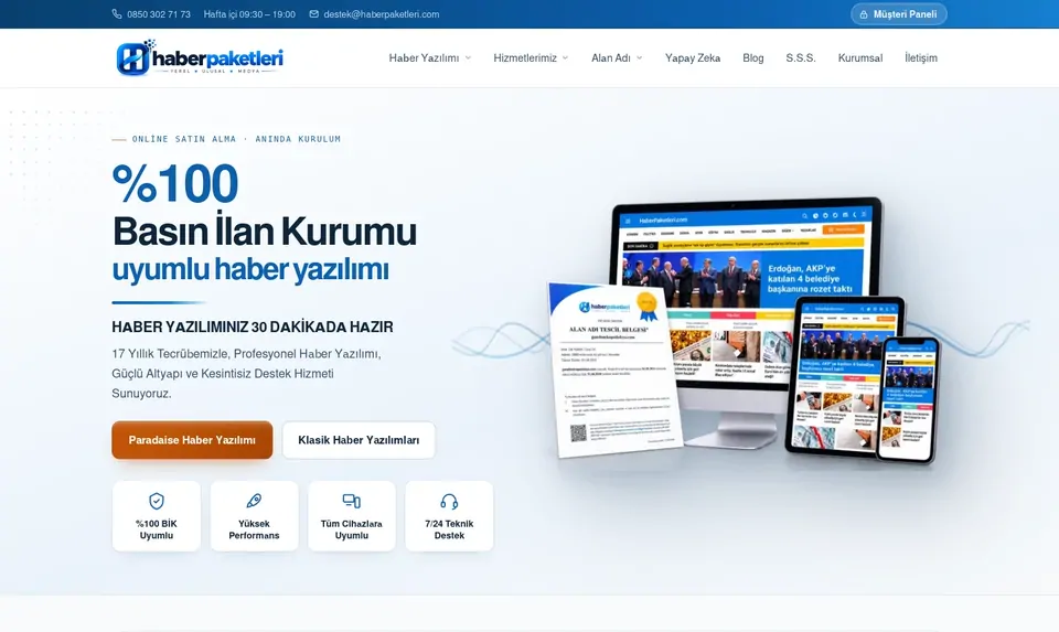 Haberpaketleri sitesinin ana sayfası