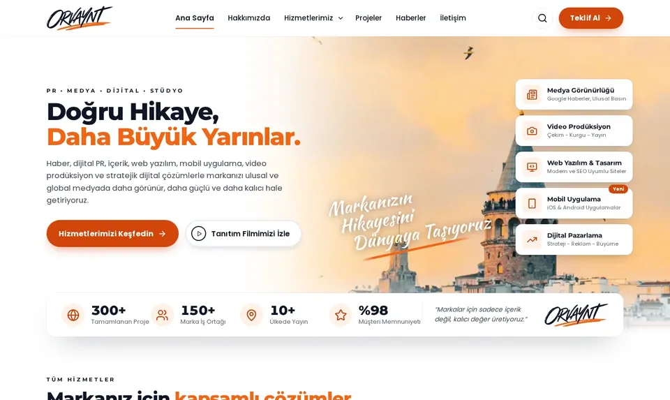 Orvaynt sitesinin ana sayfası