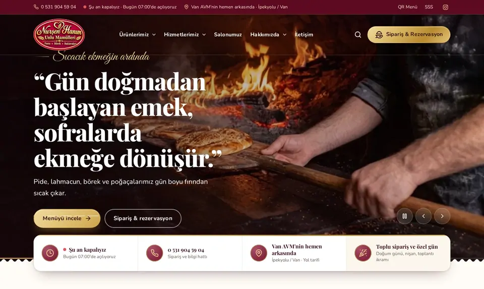Nurşen Hanım Unlu Mamülleri sitesinin ana sayfası